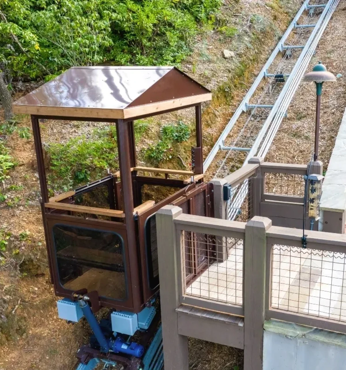 Funicular railway on a wooded slope